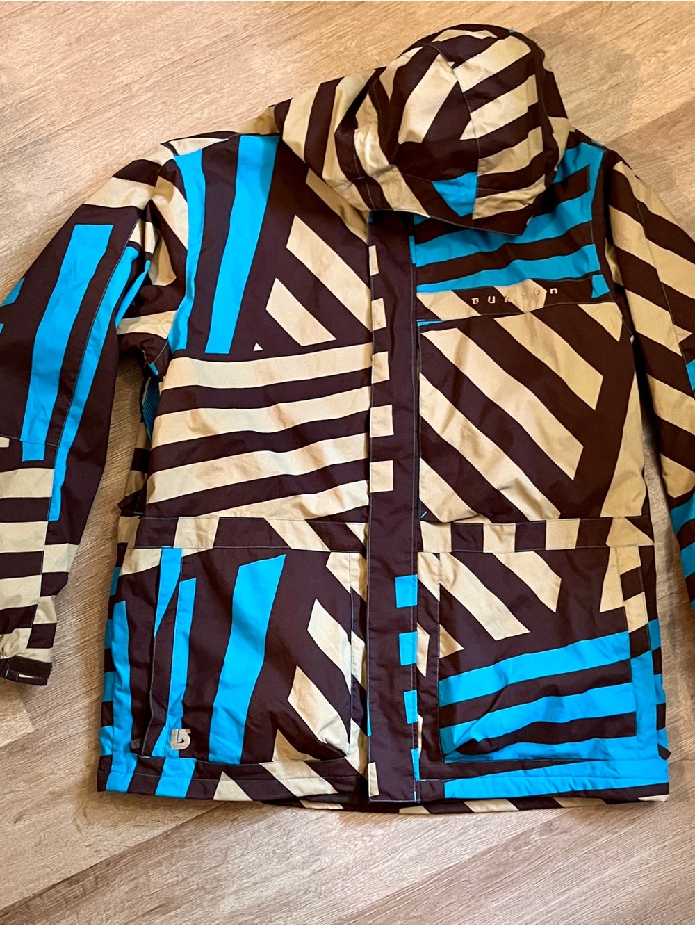 Burton Geometric Stripe Ski Jacket - Blue, Brown & Cream XXL